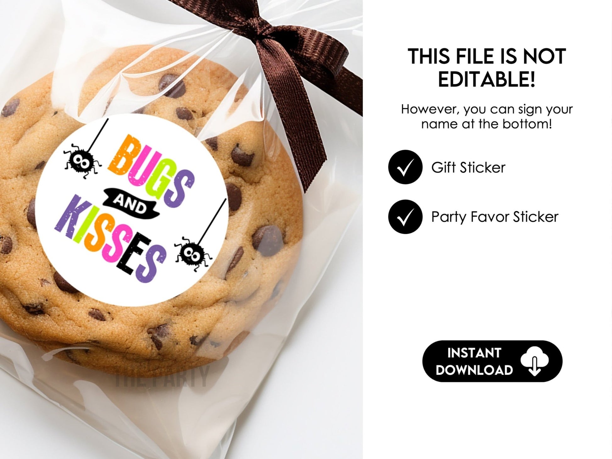 Halloween Favor Stickers, Halloween Trick Or Treat Cookie Tag, Halloween Treat Tag, Spooky Halloween Gift Tag, Bugs and Kisses Sticker - Before The Party