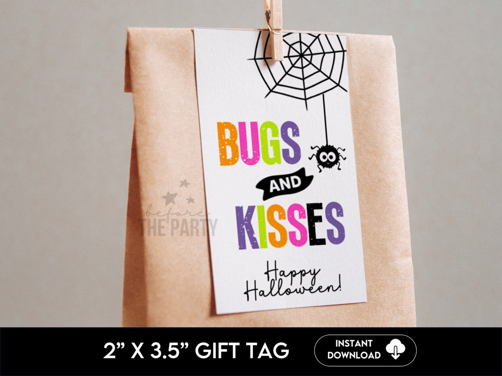 Halloween Favor Tags, Halloween Trick Or Treat Favor Tag, Halloween Treat Tag, Spooky Halloween Gift Tag, Bugs and Kisses Party Favor Tag - Before The Party