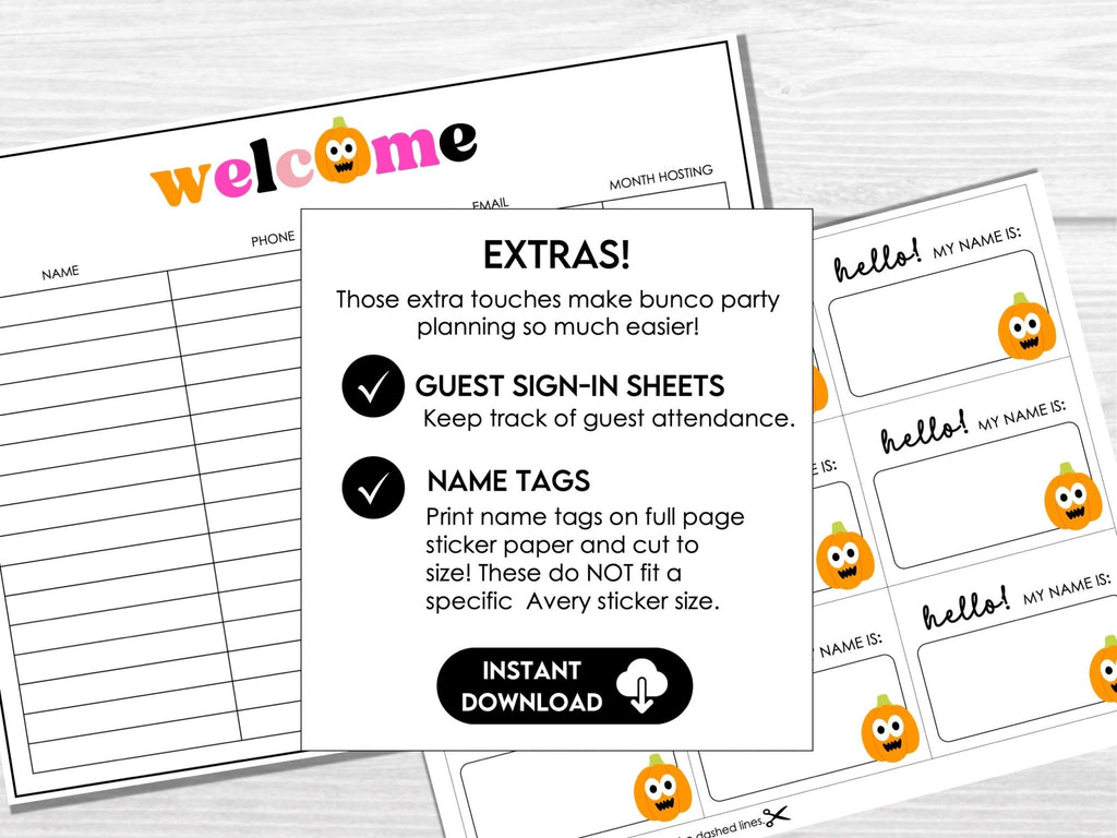 Halloween Pink Polka Dots & Pumpkins Bunco Sheets, Halloween Theme Bunco Party, Bunco Cards - Before The Party