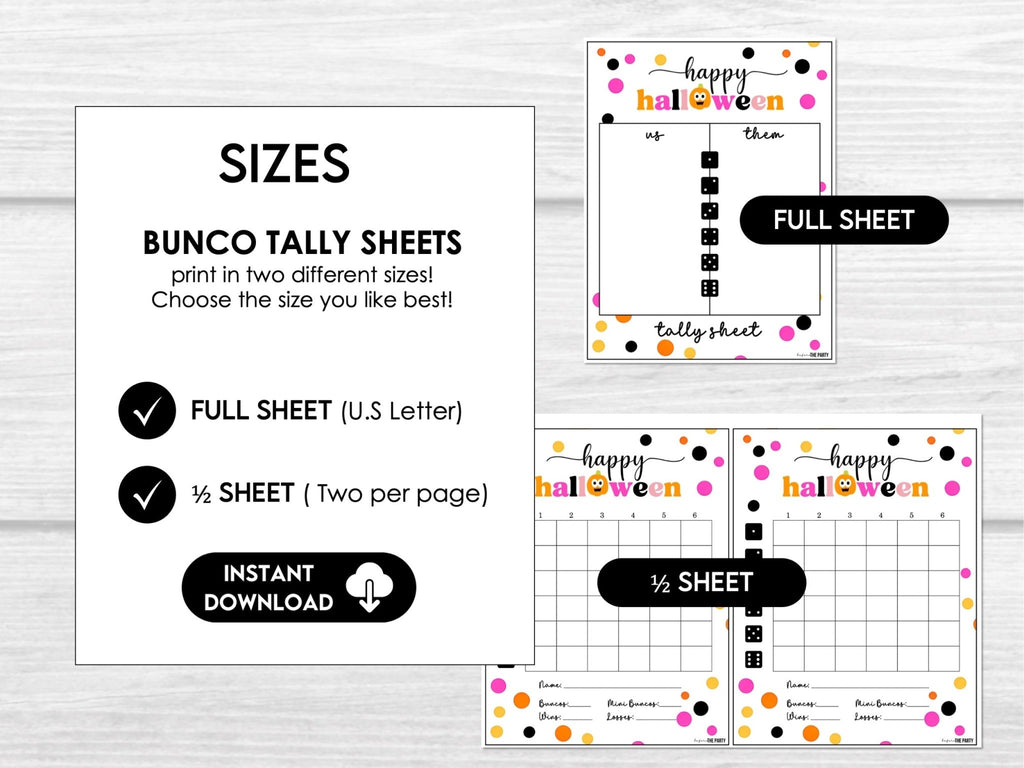 Halloween Pink Polka Dots & Pumpkins Bunco Sheets, Halloween Theme Bunco Party, Bunco Cards - Before The Party