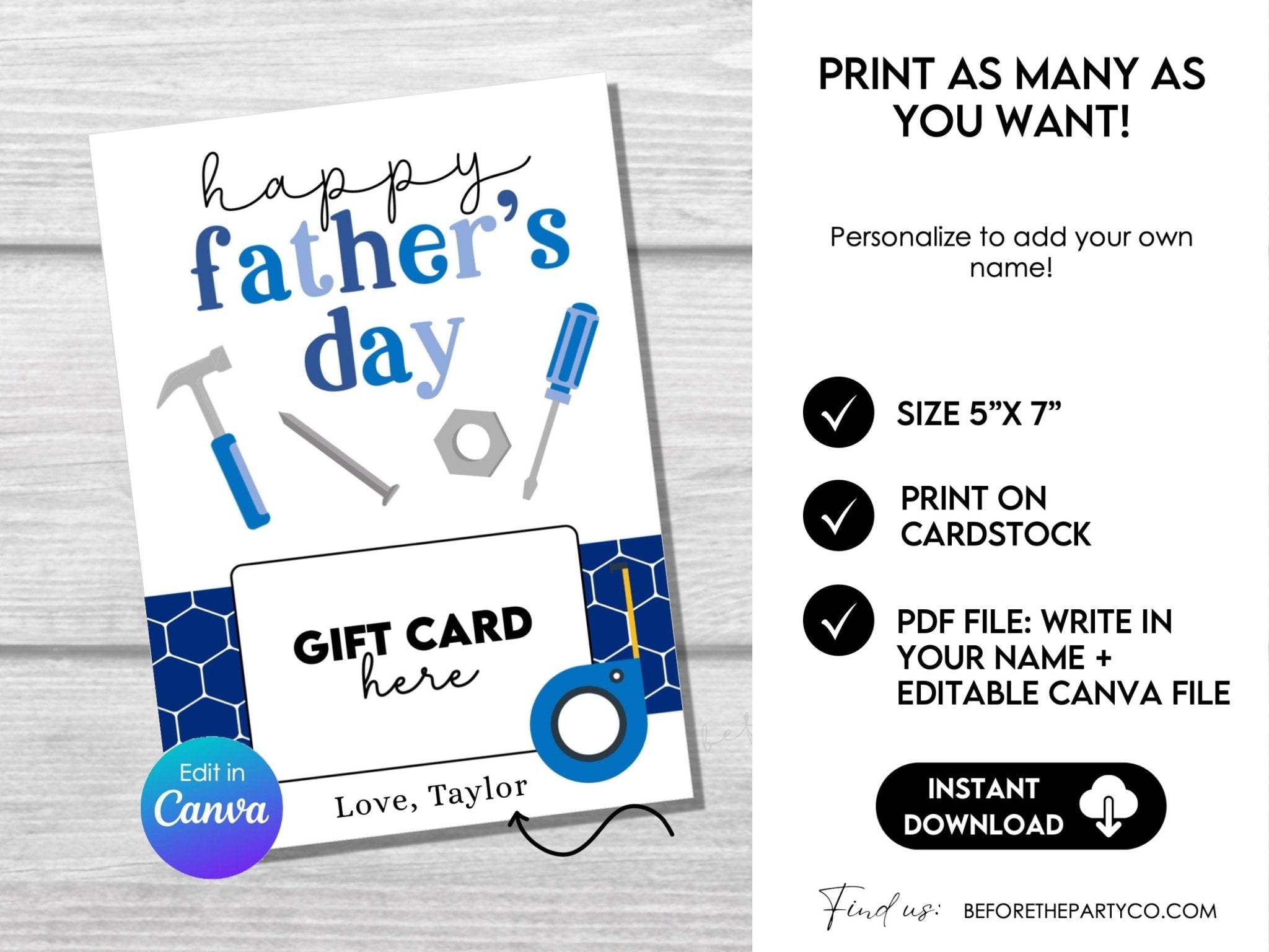 Happy Father's Day Gift Card Holder – Editable 5x7 Canva Template - Before The Party