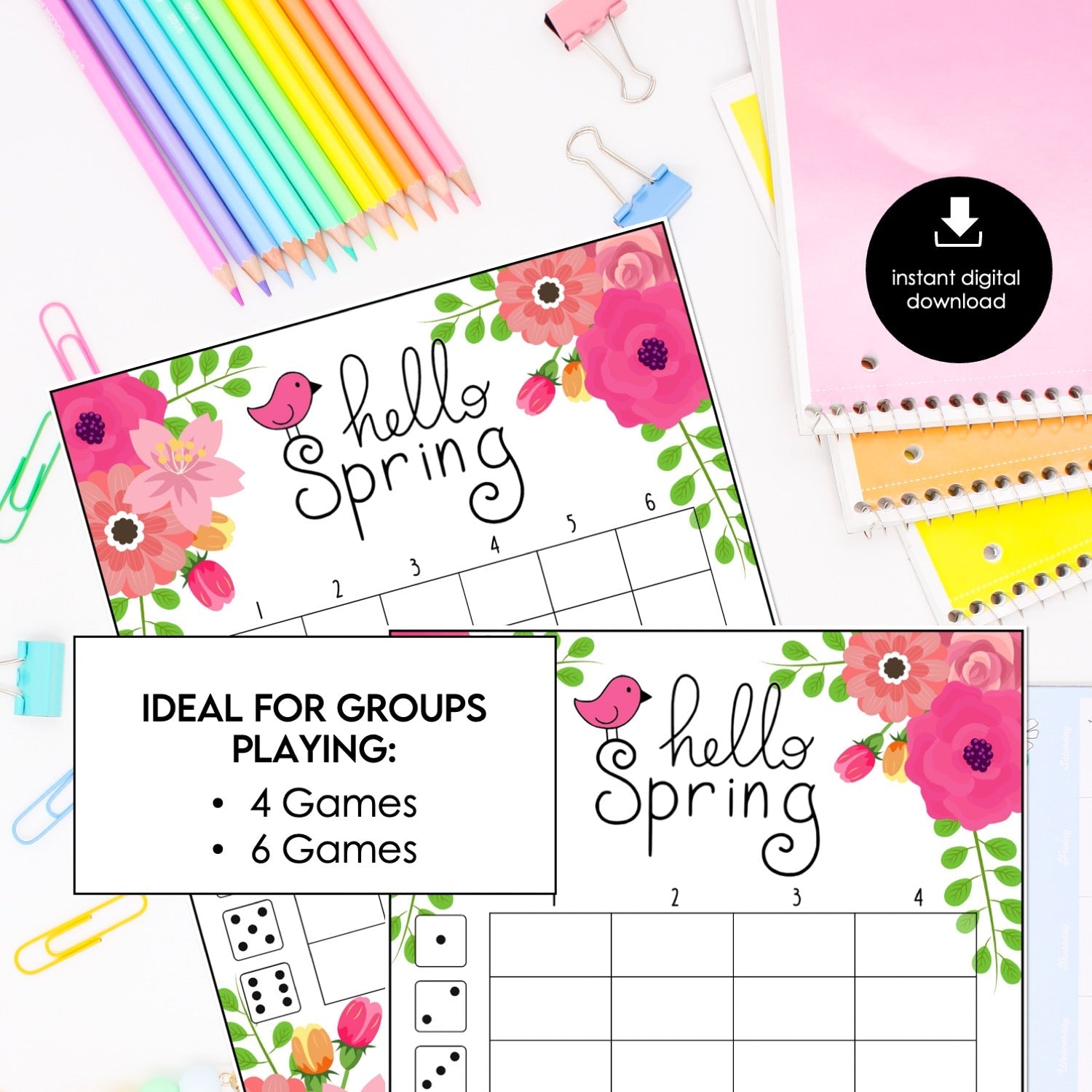 Hello Spring Bunco Score Card Only, Floral Bunko Printable, Spring Party Game, Instant Download