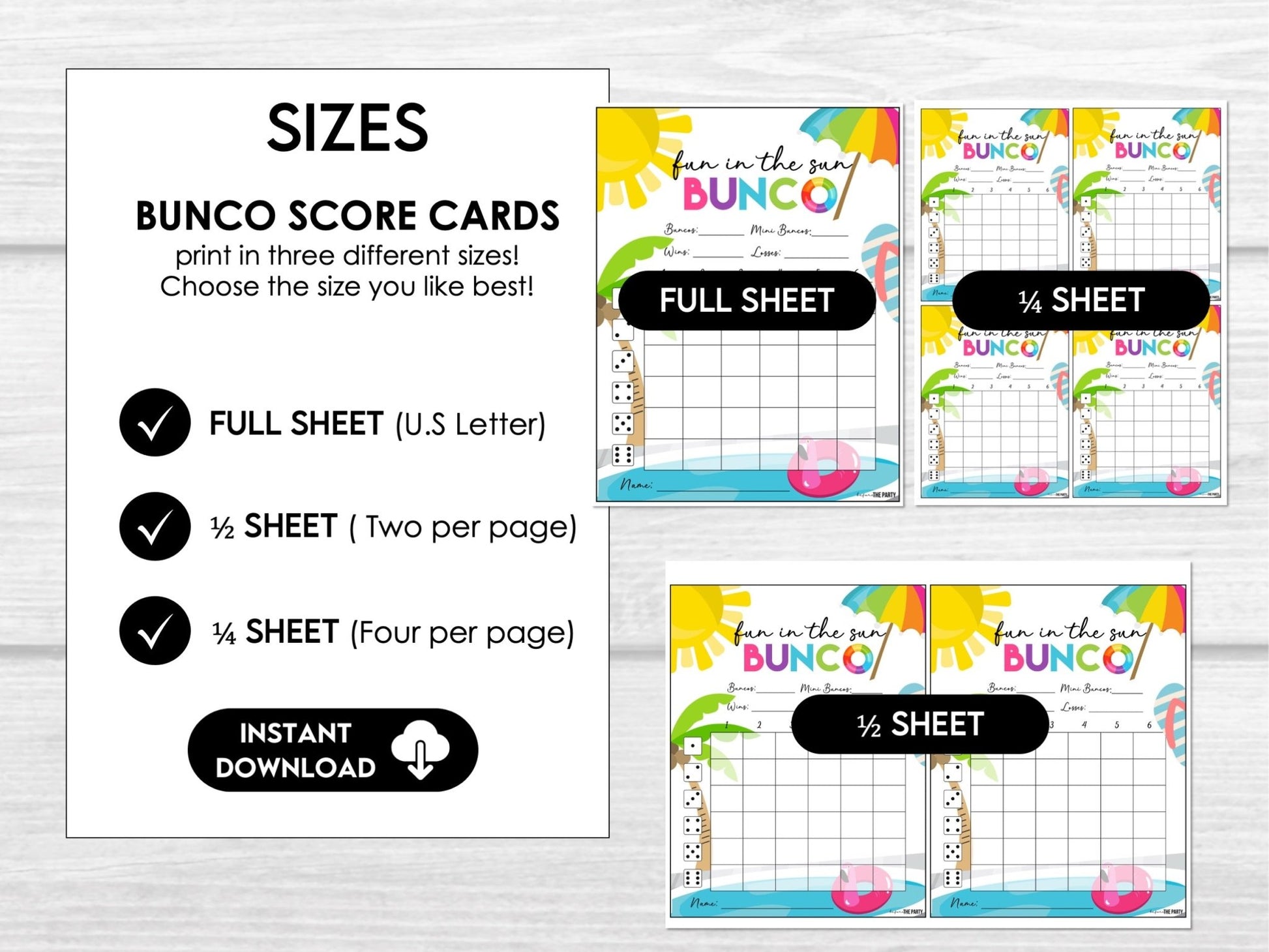 Hello Summer Bunco Score Cards - Beach Bunco Party Bunco Invitation - Before The Party