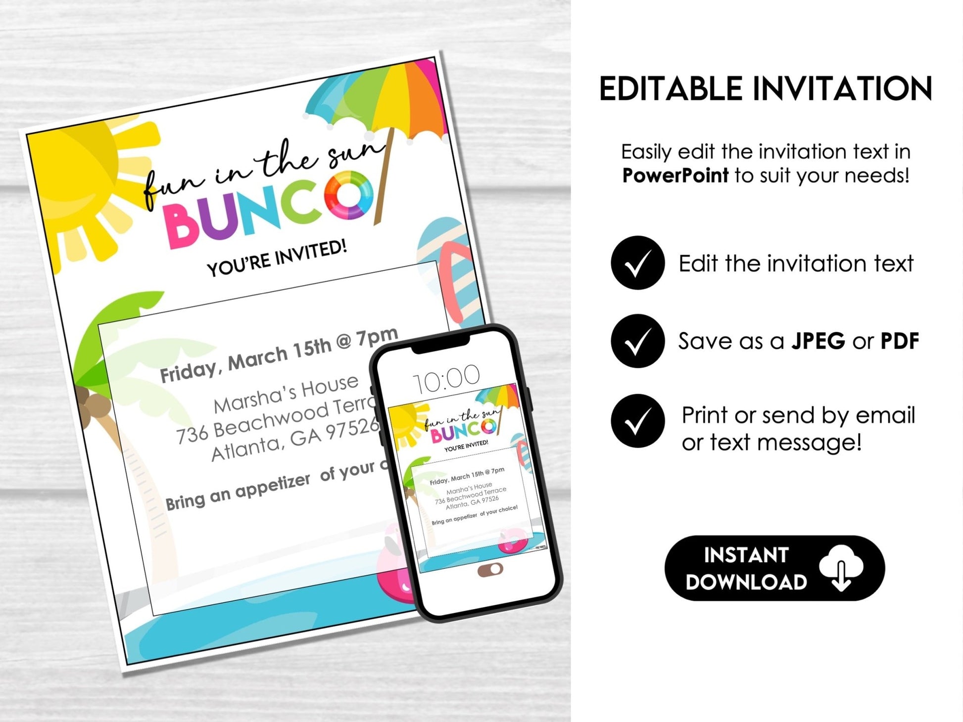 Hello Summer Bunco Score Cards - Beach Bunco Party Bunco Invitation - Before The Party