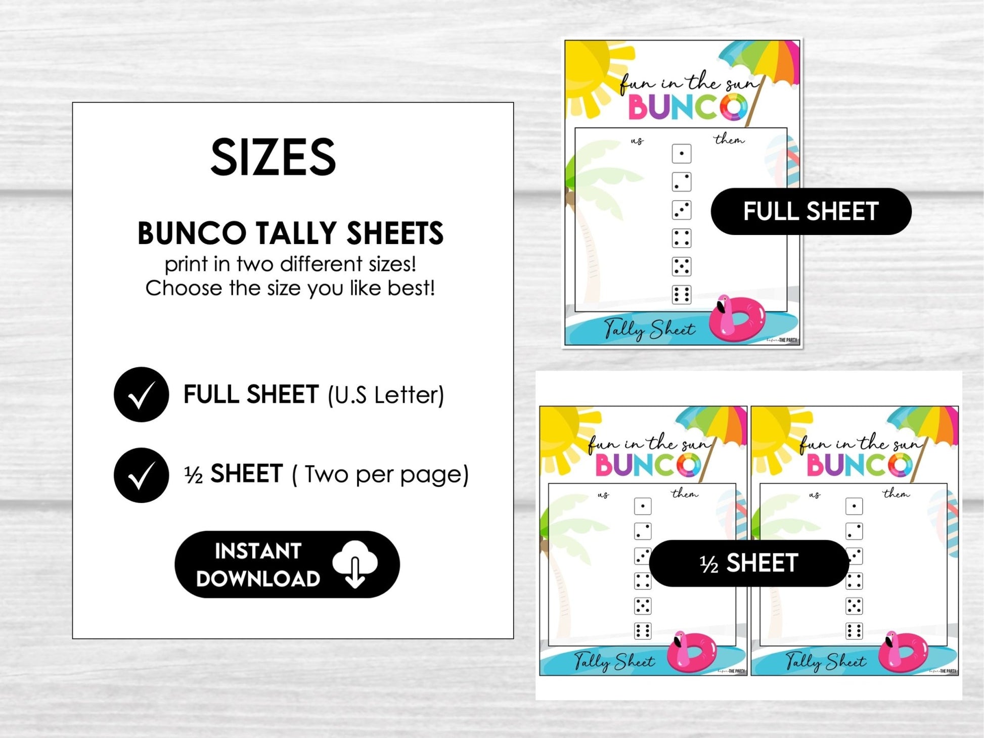 Hello Summer Bunco Score Cards - Beach Bunco Party Bunco Invitation - Before The Party