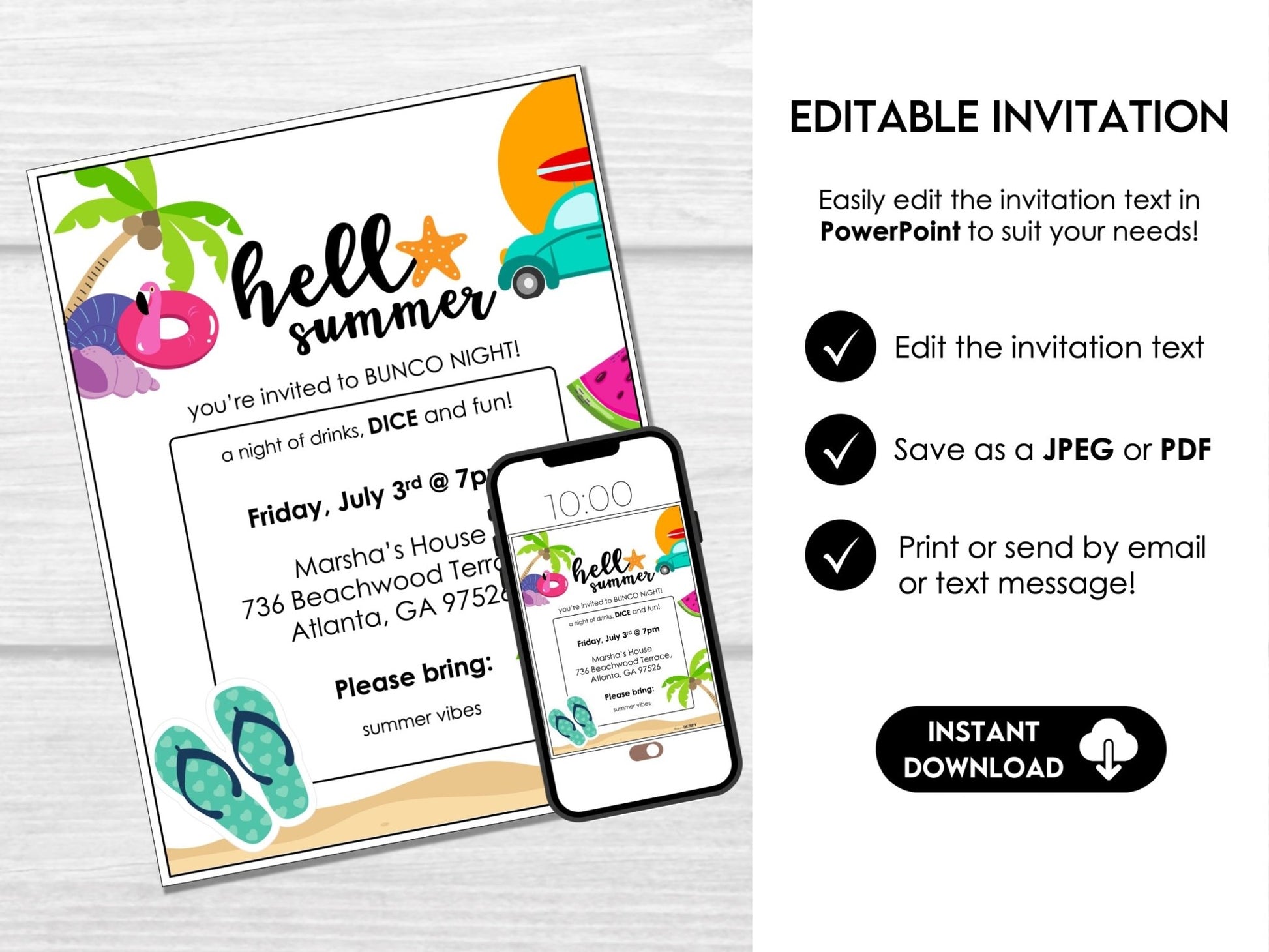 Hello Summer Bunco Score Cards - Beach Bunco Party Bunco Invitation, July, August Bunko - Before The Party