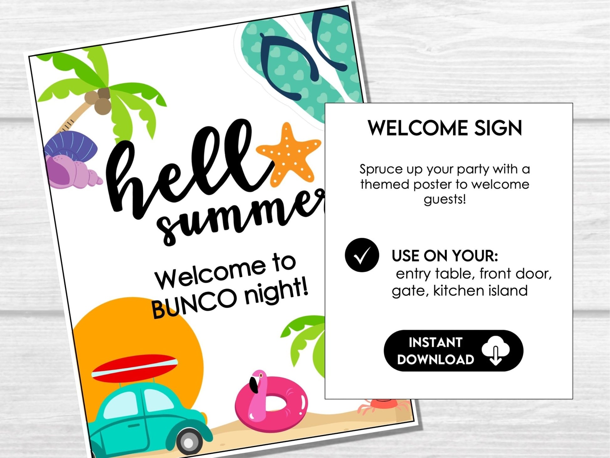 Hello Summer Bunco Score Cards - Beach Bunco Party Bunco Invitation, July, August Bunko - Before The Party