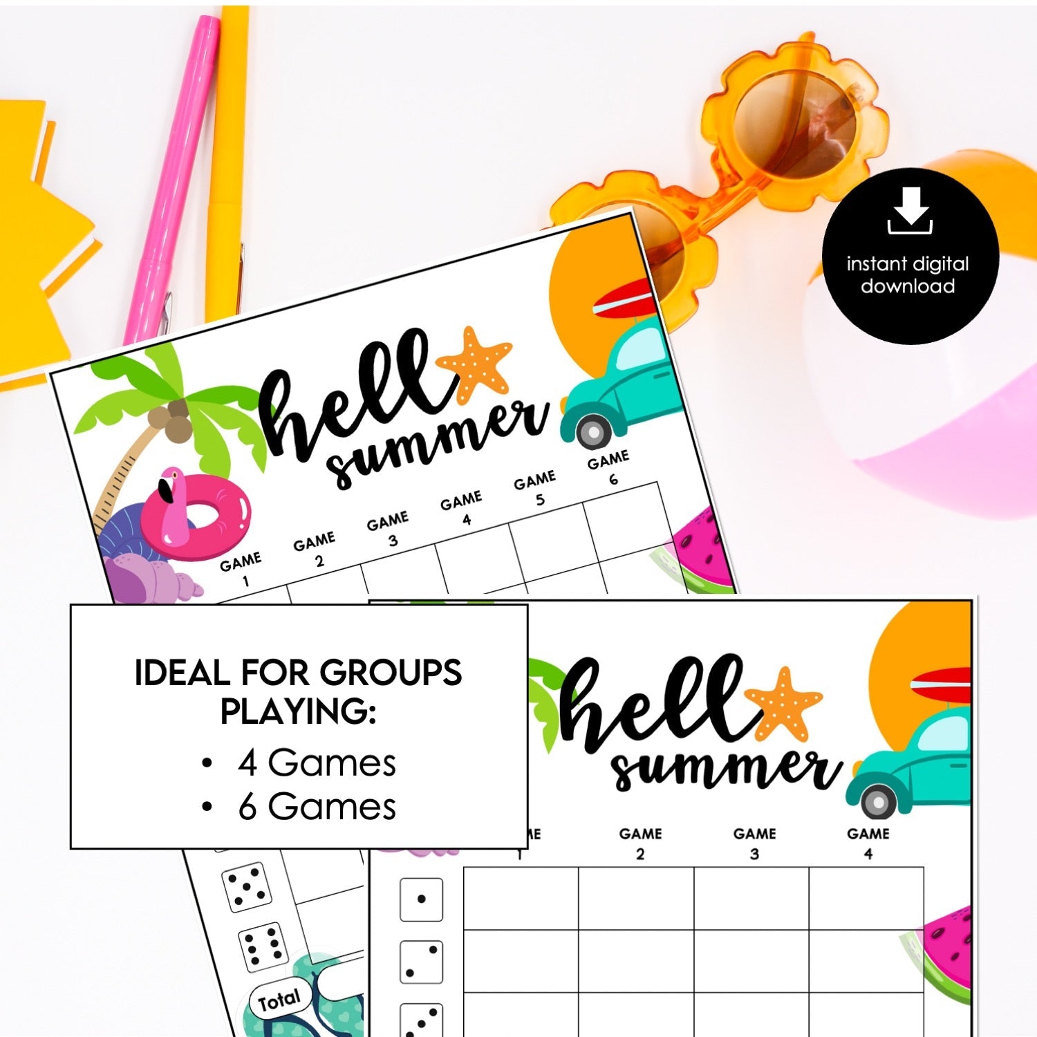 Hello Summer Bunco Score Cards – Summer Party Printable (Cards Only)