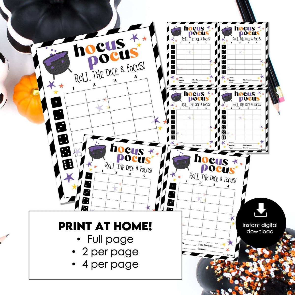 Hocus Pocus Halloween Bunco – Printable Score Cards Only