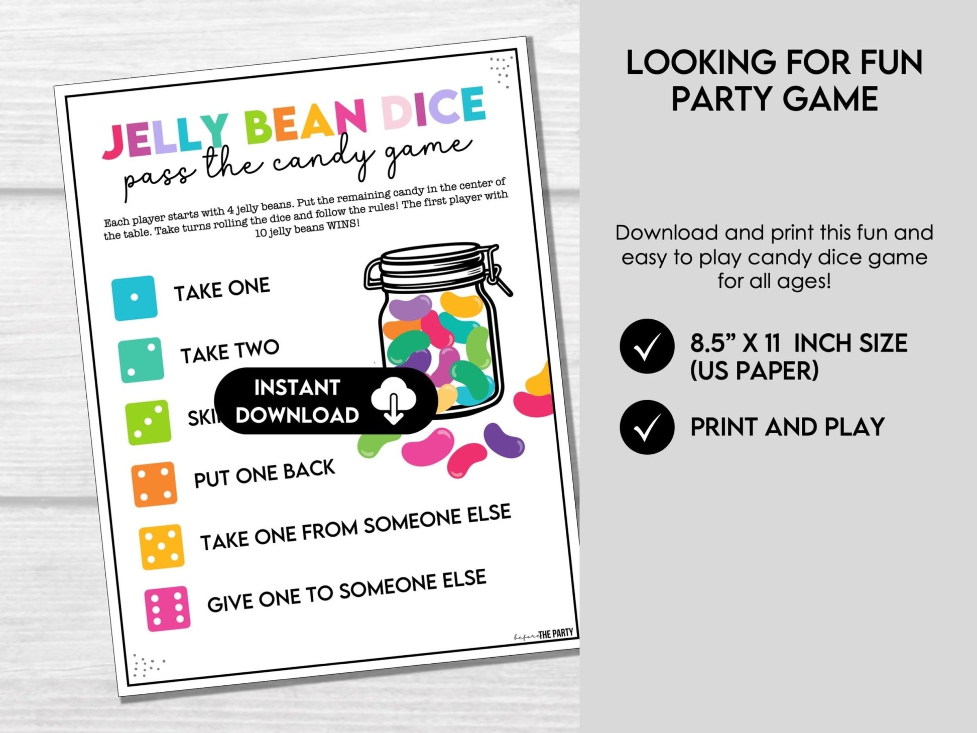 Jelly Bean Dice Game, Birthday Party Game, Easter Games, Party Games for Kids and Adults, Classroom Fun, Church Event Activity, Candy Game - Before The Party