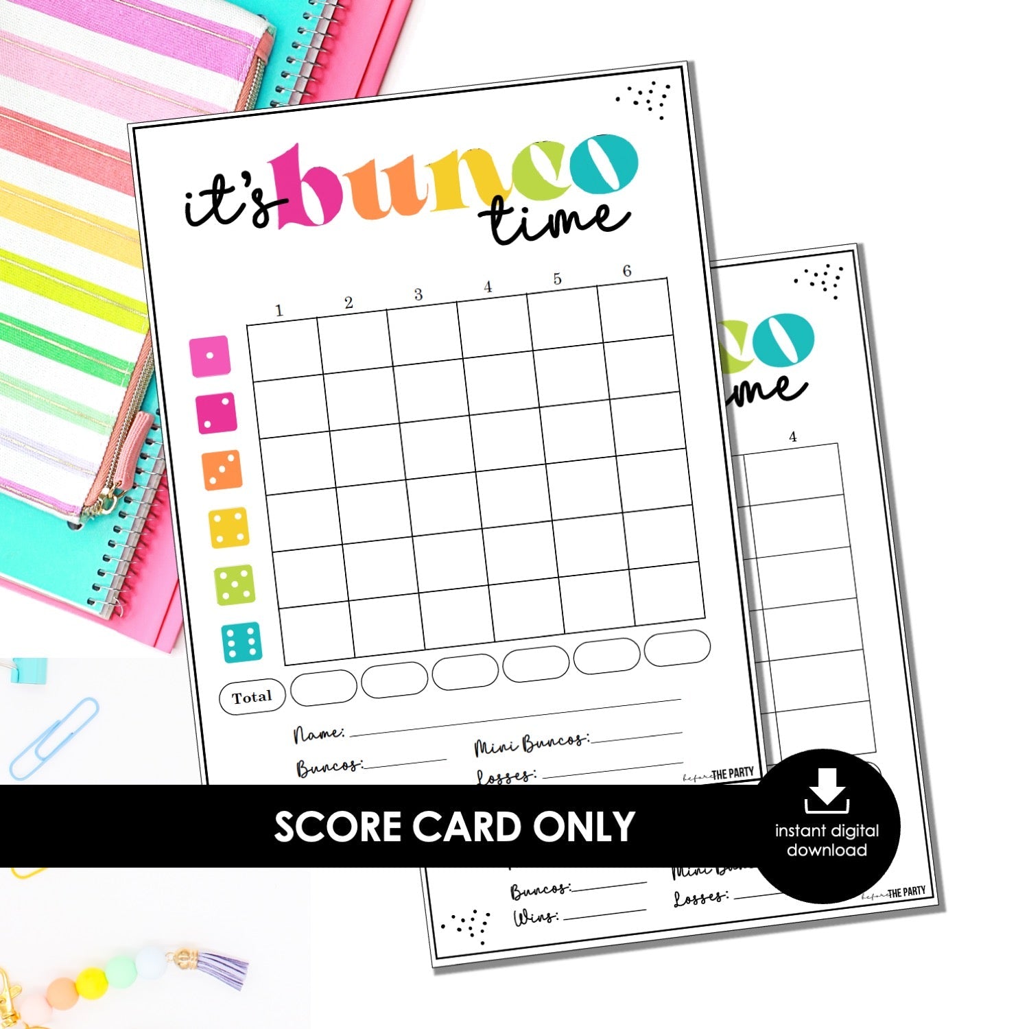 Ladies Game Night Bunco Score Cards – Printable Instant Download (Cards Only)