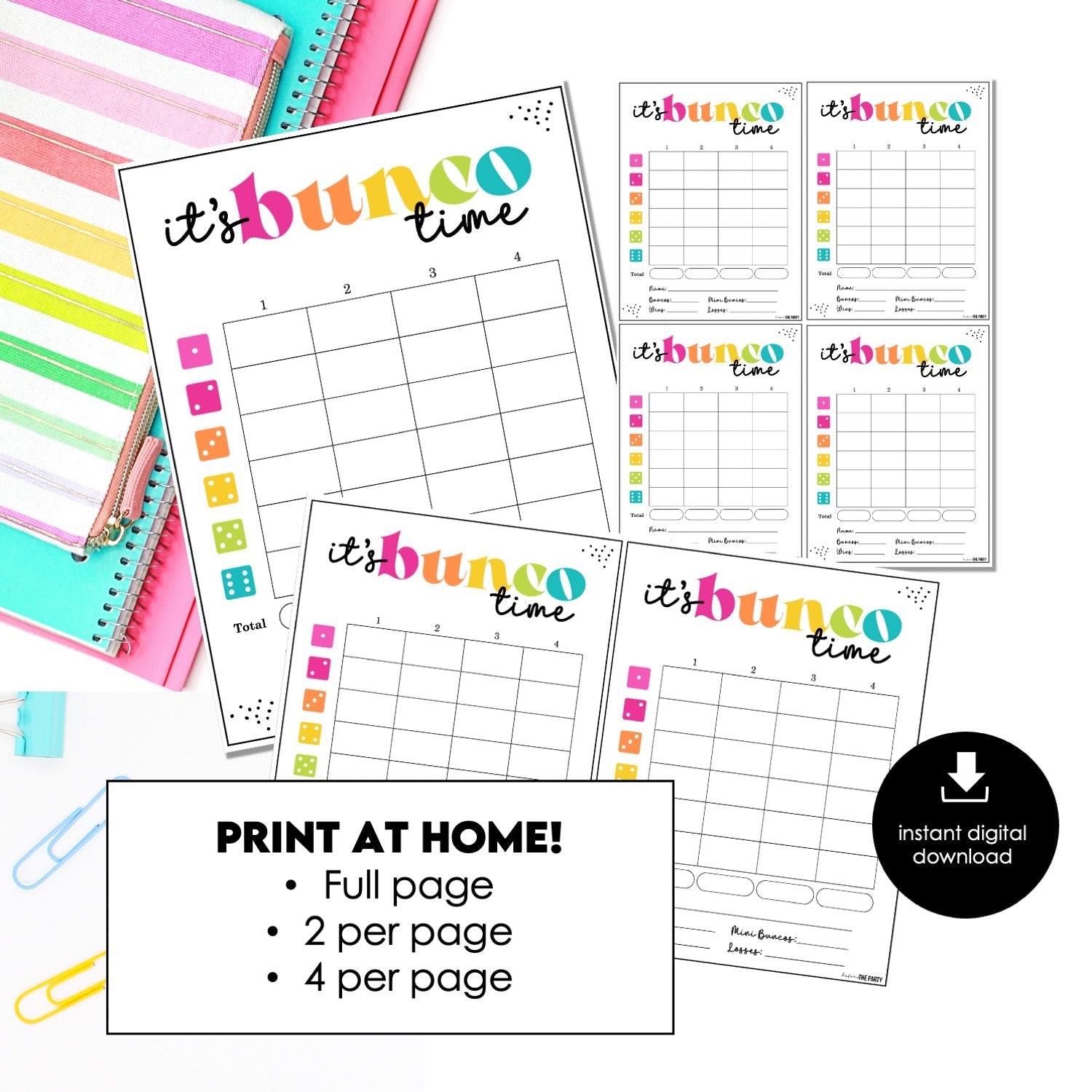 Ladies Game Night Bunco Score Cards – Printable Instant Download (Cards Only)