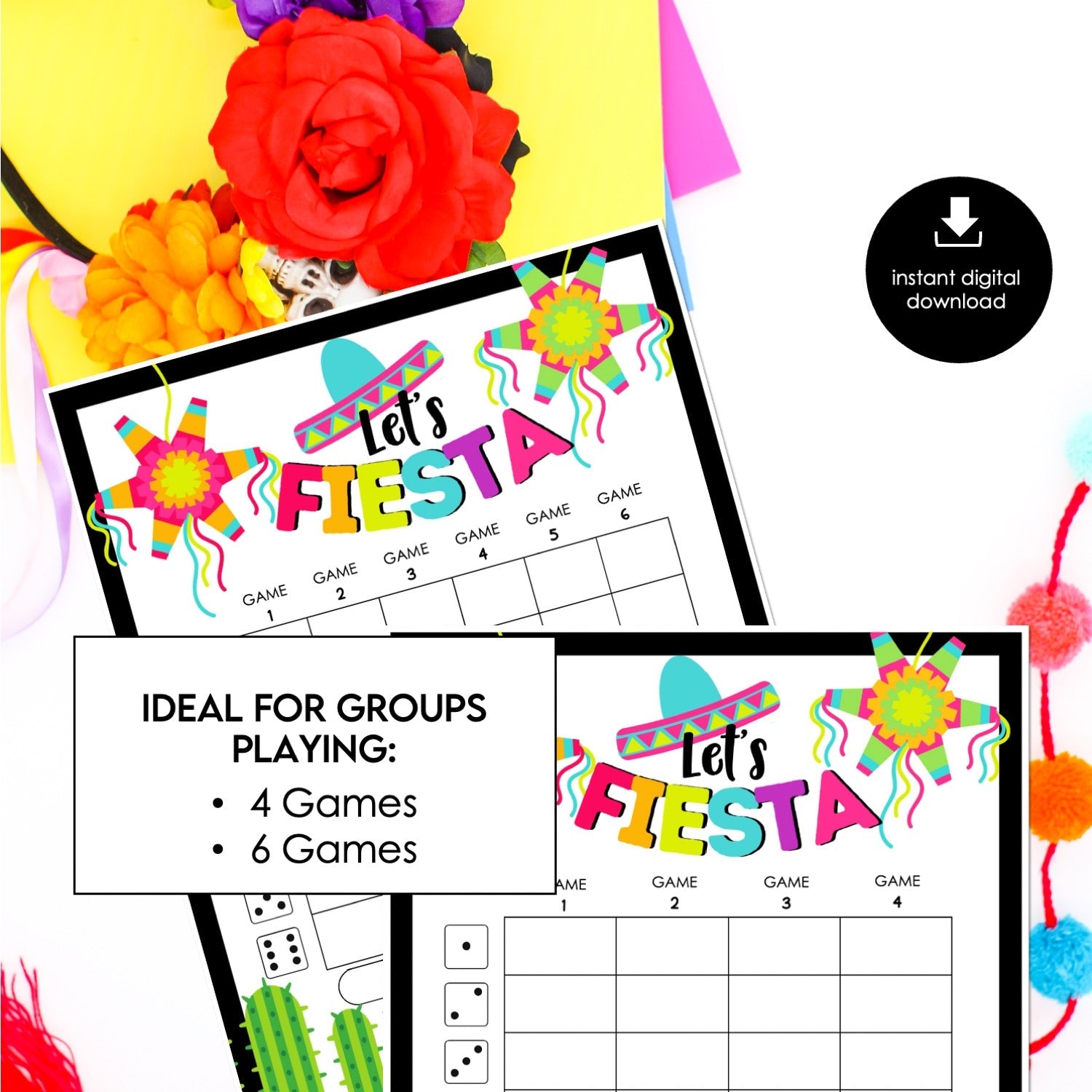 Let’s Fiesta Bunco Score Cards – Fiesta Party Printable Bunco Score Sheets (Cards Only)