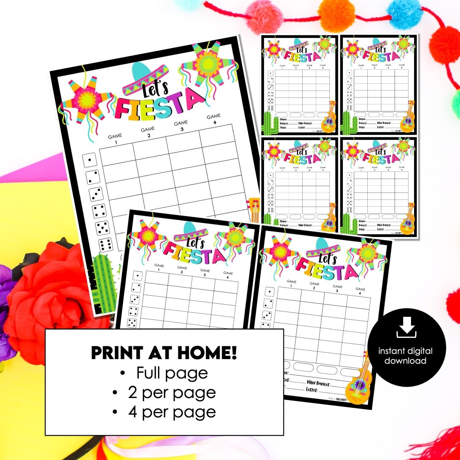 Let’s Fiesta Bunco Score Cards – Fiesta Party Printable Bunco Score Sheets (Cards Only)