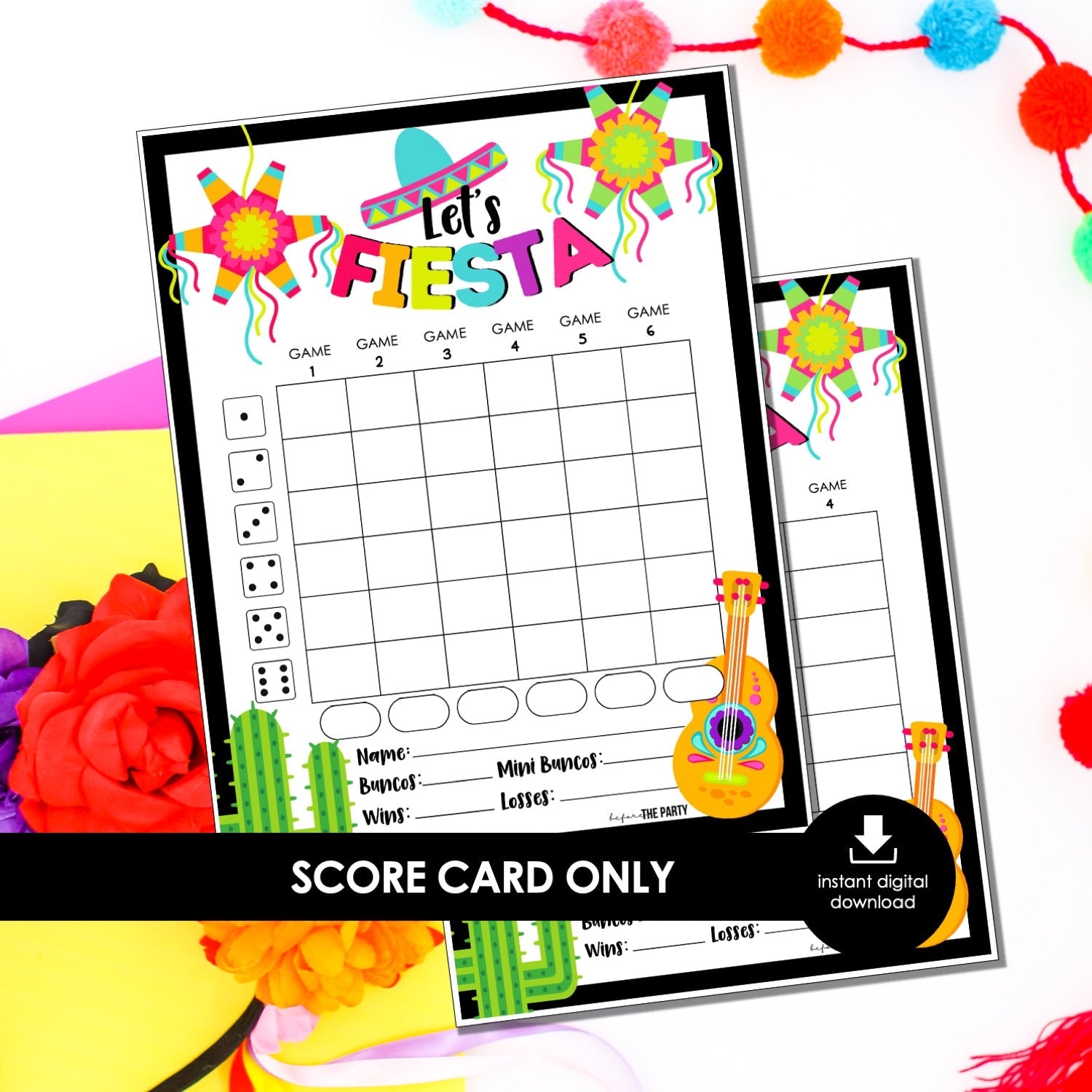 Let’s Fiesta Bunco Score Cards – Fiesta Party Printable Bunco Score Sheets (Cards Only)
