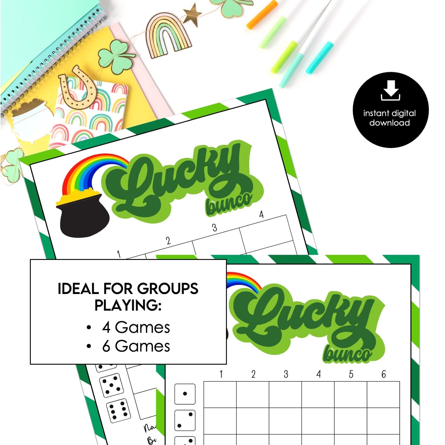 Lucky Bunco Game Score Cards Only, St. Patrick's Day Bunco Score Sheet Download