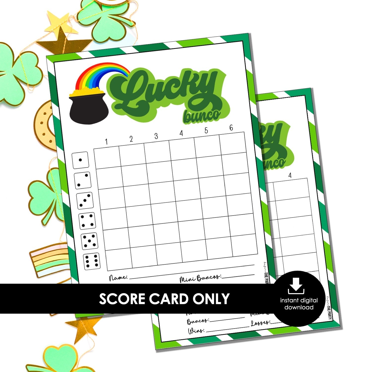 Lucky Bunco Game Score Cards Only, St. Patrick's Day Bunco Score Sheet Download
