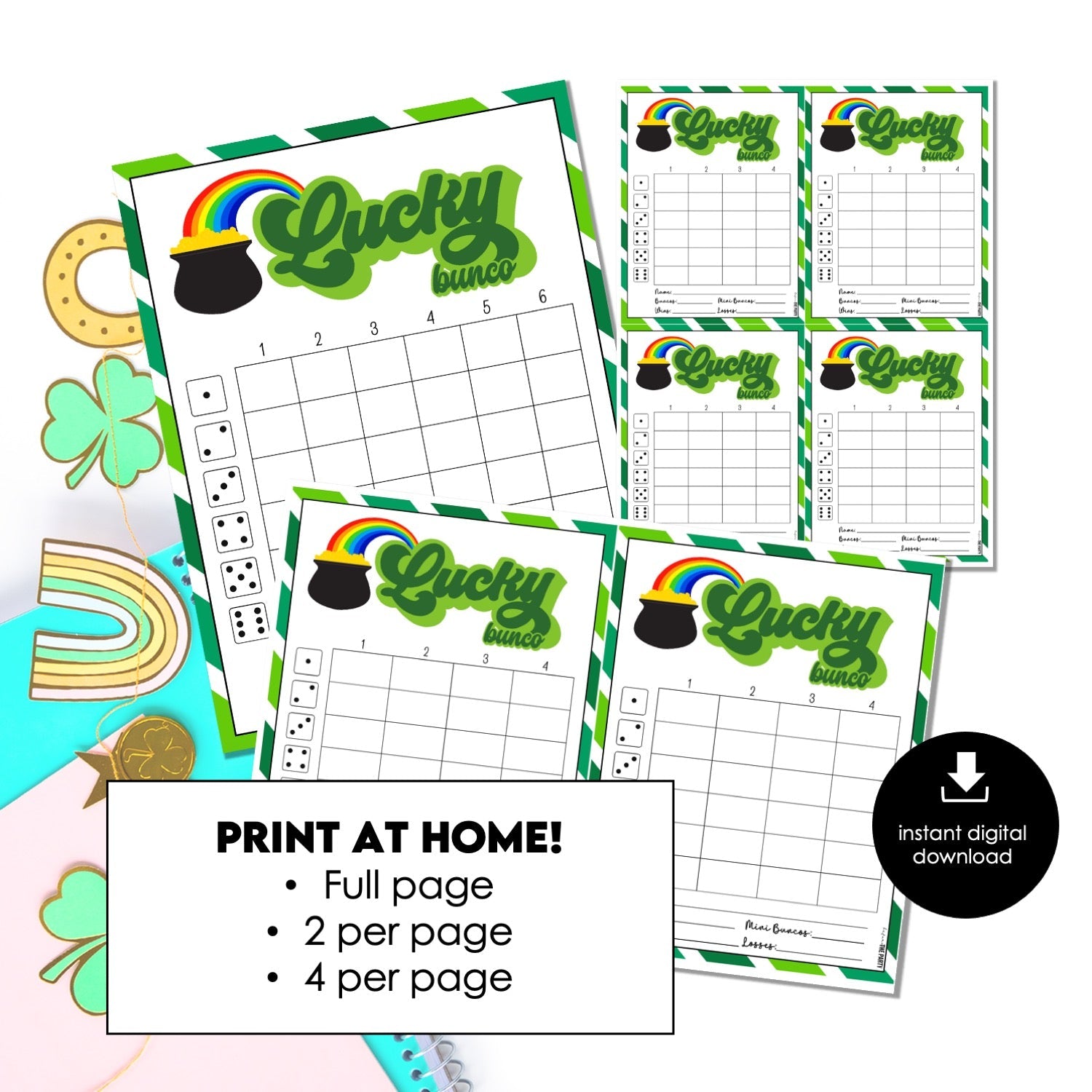 Lucky Bunco Game Score Cards Only, St. Patrick's Day Bunco Score Sheet Download