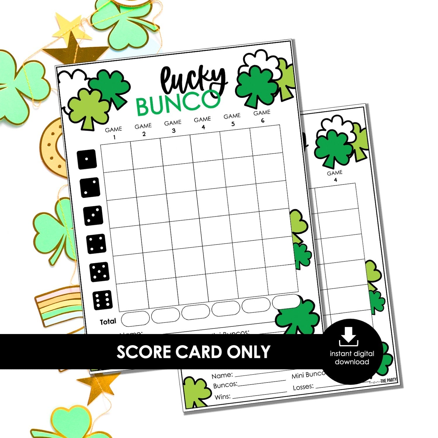 Lucky Bunco Score Cards – St. Patrick’s Day Printable Bunco Score Sheets (Score Cards Only)