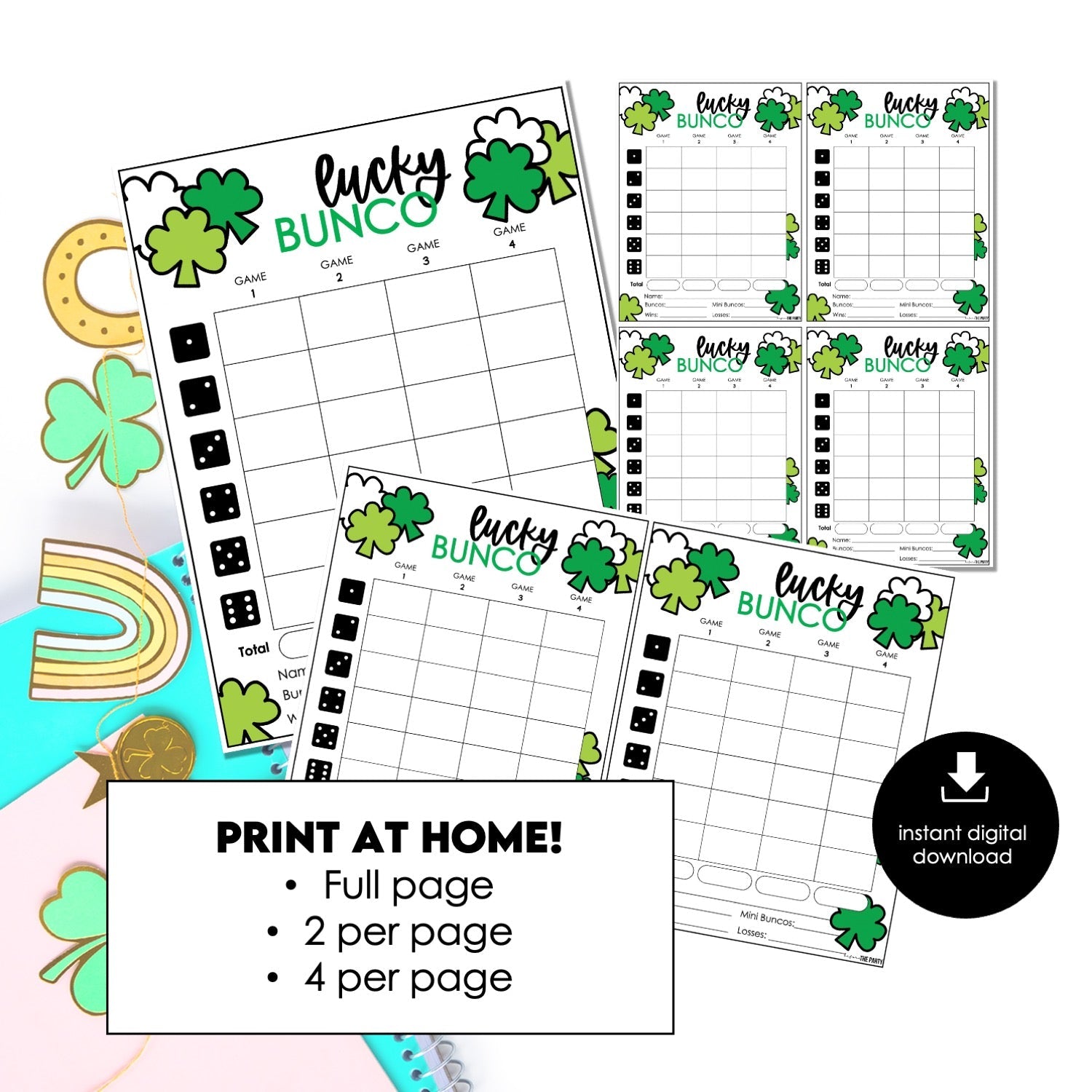 Lucky Bunco Score Cards – St. Patrick’s Day Printable Bunco Score Sheets (Score Cards Only)