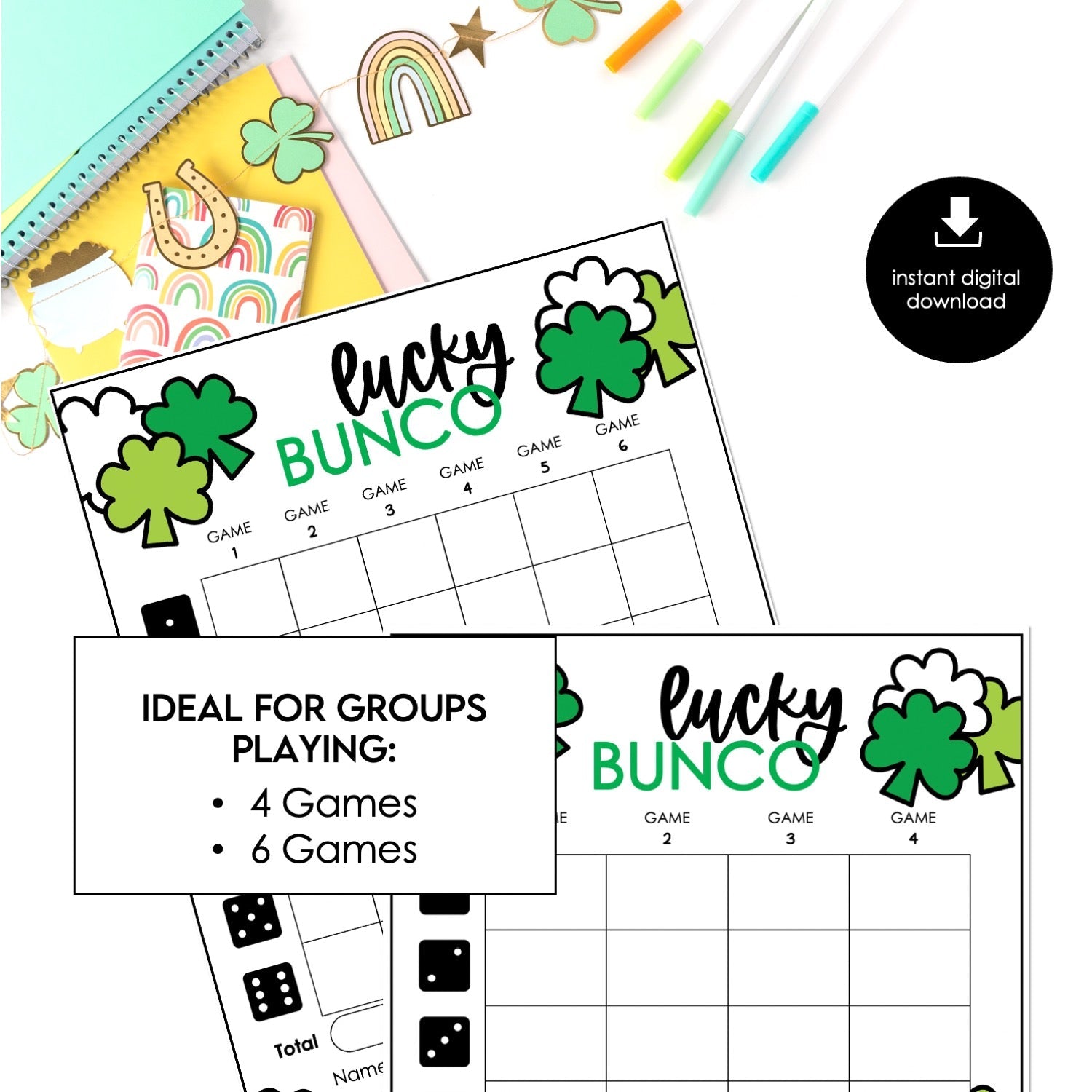 Lucky Bunco Score Cards – St. Patrick’s Day Printable Bunco Score Sheets (Score Cards Only)