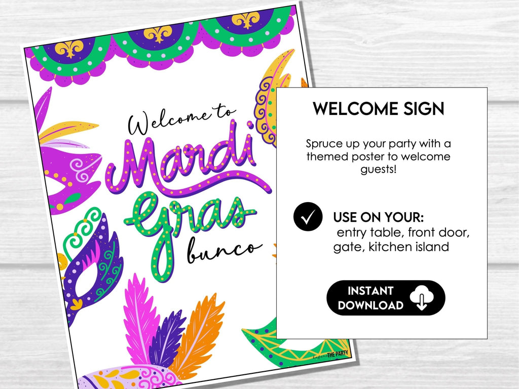 Mardi Gras Bunco Score Sheets, Bunco, Bunco Game Scorecards, 4 games, 6 games, Tally Sheets, Table Cards, Editable Invitation, Bunko - Before The Party