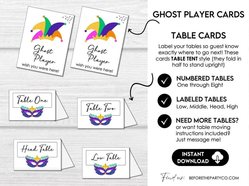 Mardi Gras Bunco Score Sheets, Bunco, Bunco Game Scorecards, 4 games, 6 games, Tally Sheets, Table Cards, Editable Invitation, Bunko - Before The Party