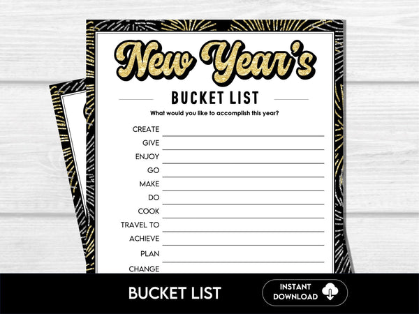 New Year Bucket List Printable, New Year Bucket List Template, New Year Resolution, Printable Goals List, Personal Goals Party Activity - Before The Party