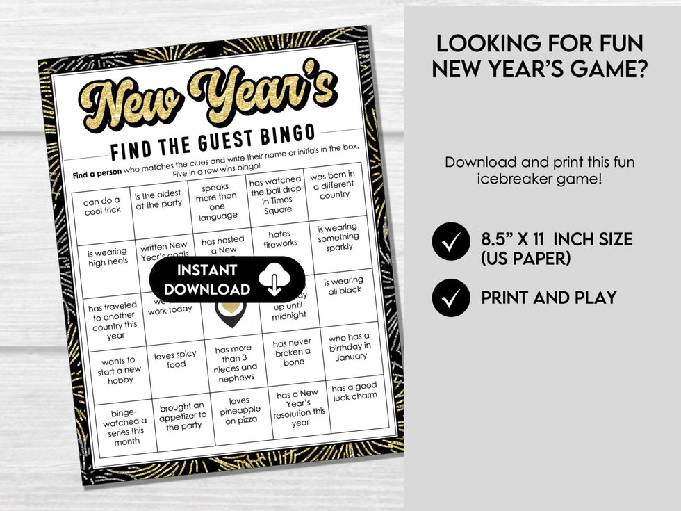 New Year's Eve Find the Guest Bingo Game Printable – Before The Party