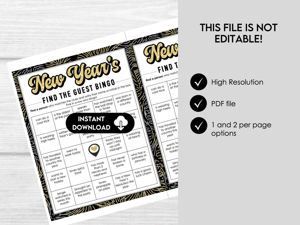 New Year's Eve Find he Guest Bingo Game Printable - Before The Party