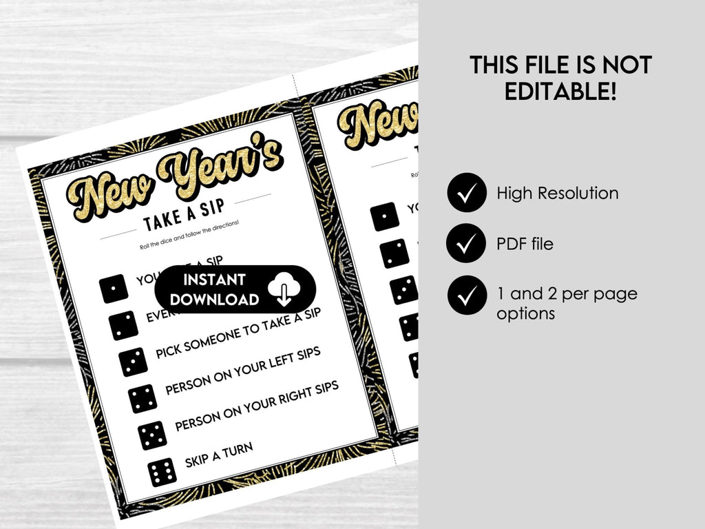 New Years Eve Game, Printable New Year's Eve Drinking Game, New Years Eve Games, New Year's Eve Party Ideas, Adult Drinking Game, Take a Sip - Before The Party