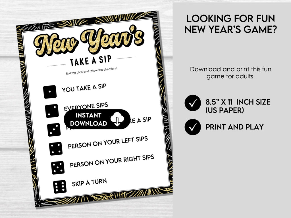 New Years Eve Game, Printable New Year's Eve Drinking Game, New Years Eve Games, New Year's Eve Party Ideas, Adult Drinking Game, Take a Sip - Before The Party