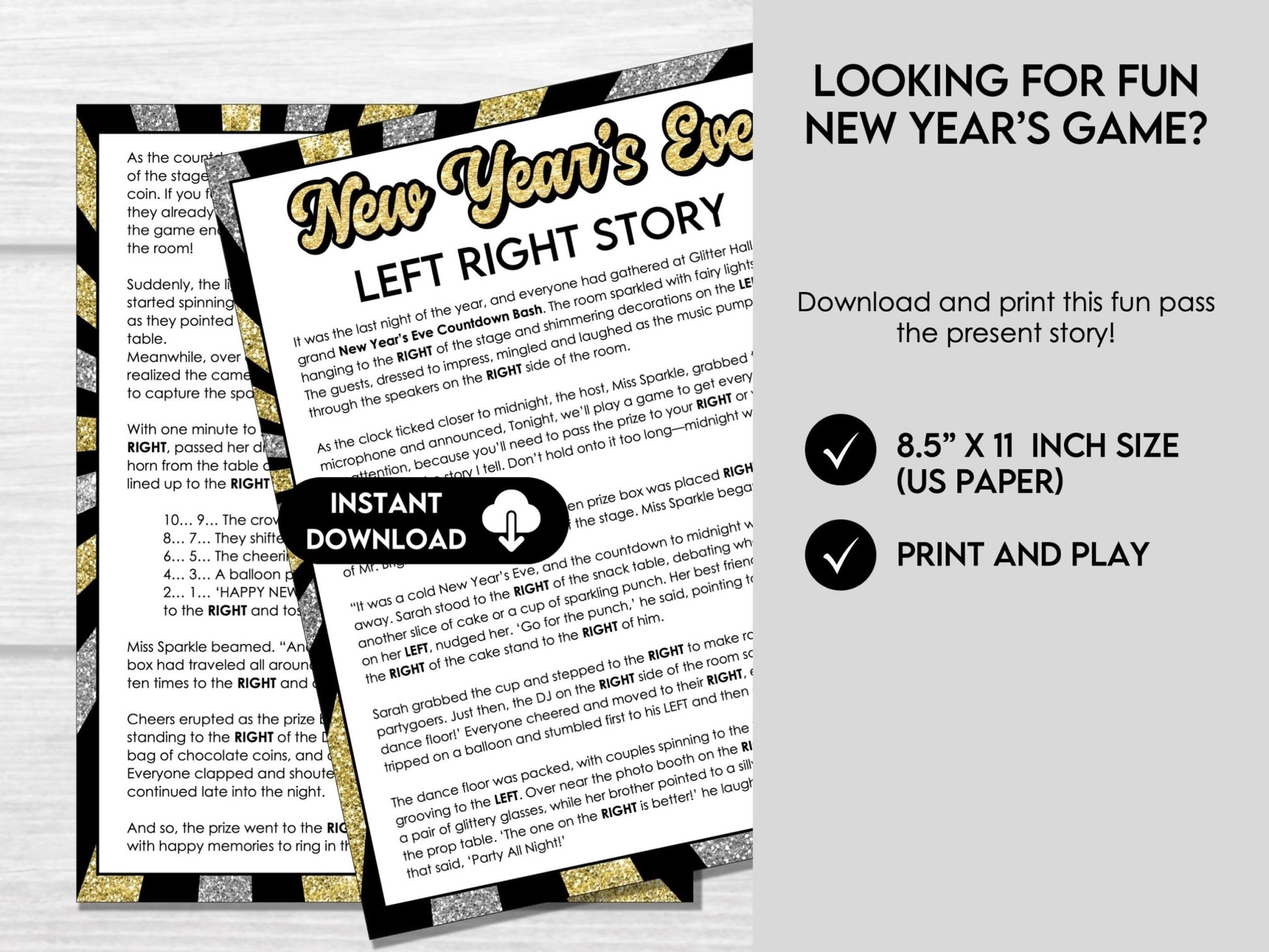 New Year's Left Right Game, Printable New Year's Eve Left Right Story