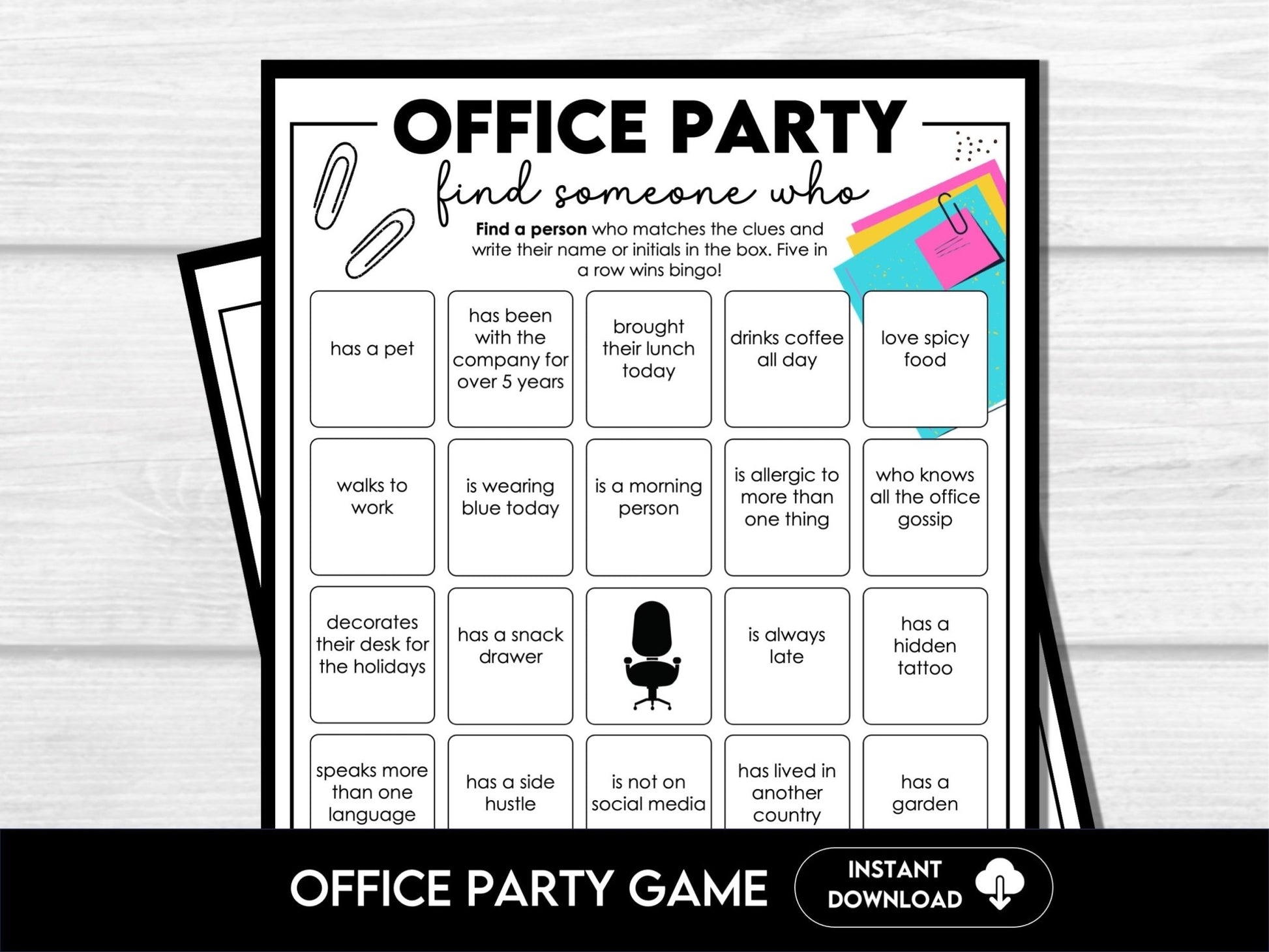 Office Party Find Someone Who Game, Work Party Bingo Game, Fun Coworkers Game, Group Activity, Team Building Game, Staff Icebreaker Game - Before The Party