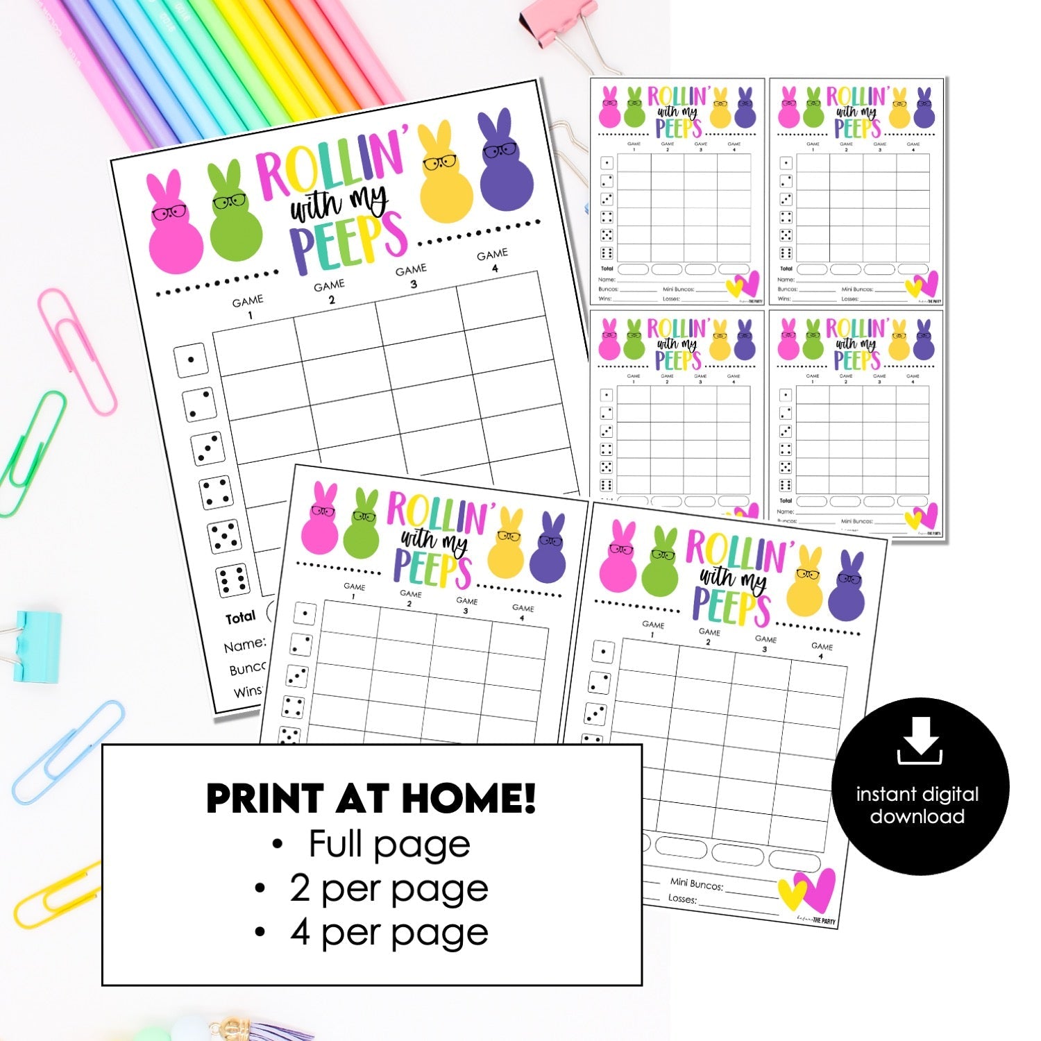 Peeps Easter Bunco Score Cards – “Rollin’ with My Peeps” Printable (Cards Only)
