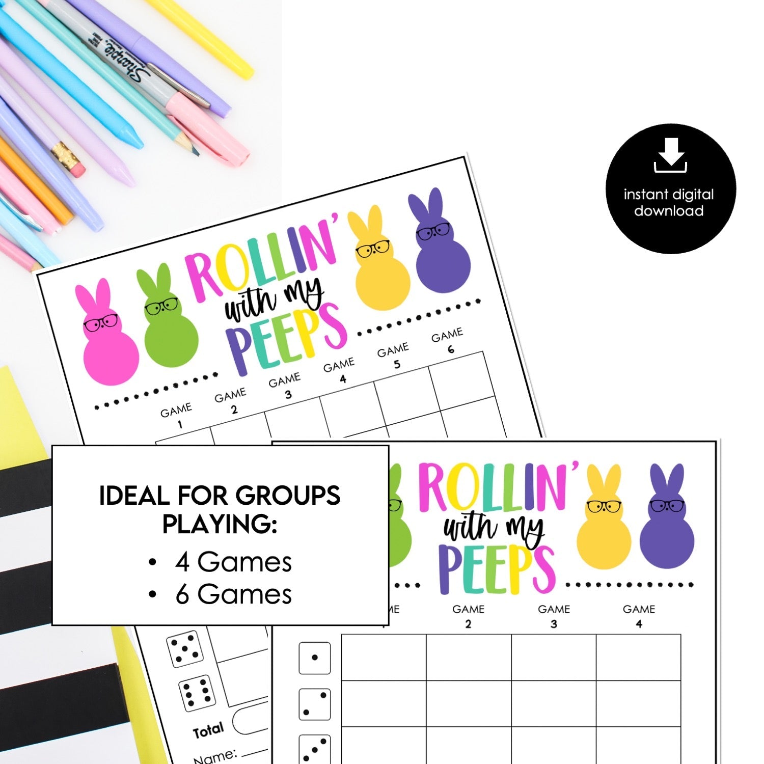 Peeps Easter Bunco Score Cards – “Rollin’ with My Peeps” Printable (Cards Only)