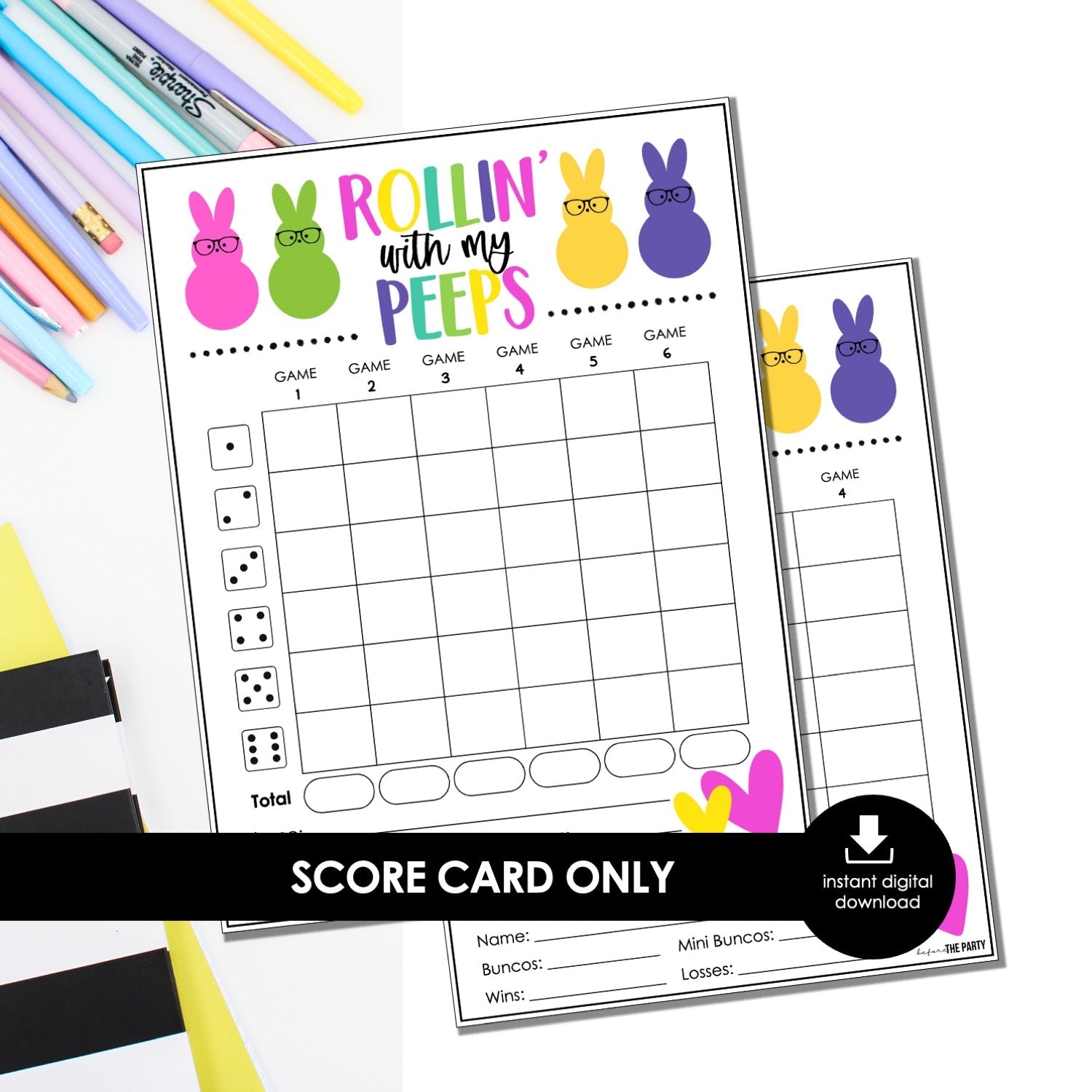 Peeps Easter Bunco Score Cards – “Rollin’ with My Peeps” Printable (Cards Only)