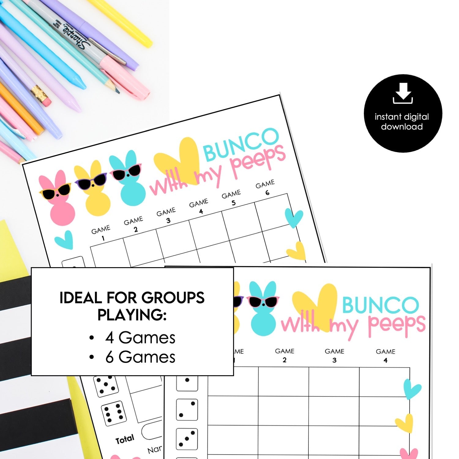 Peeps Theme Bunco Score Cards – Easter Printable Bunco Score Sheets (Cards Only)