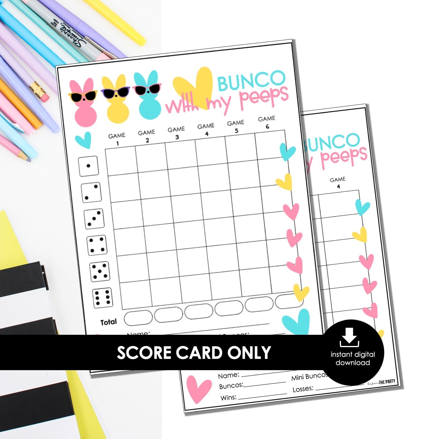 Peeps Theme Bunco Score Cards – Easter Printable Bunco Score Sheets (Cards Only)