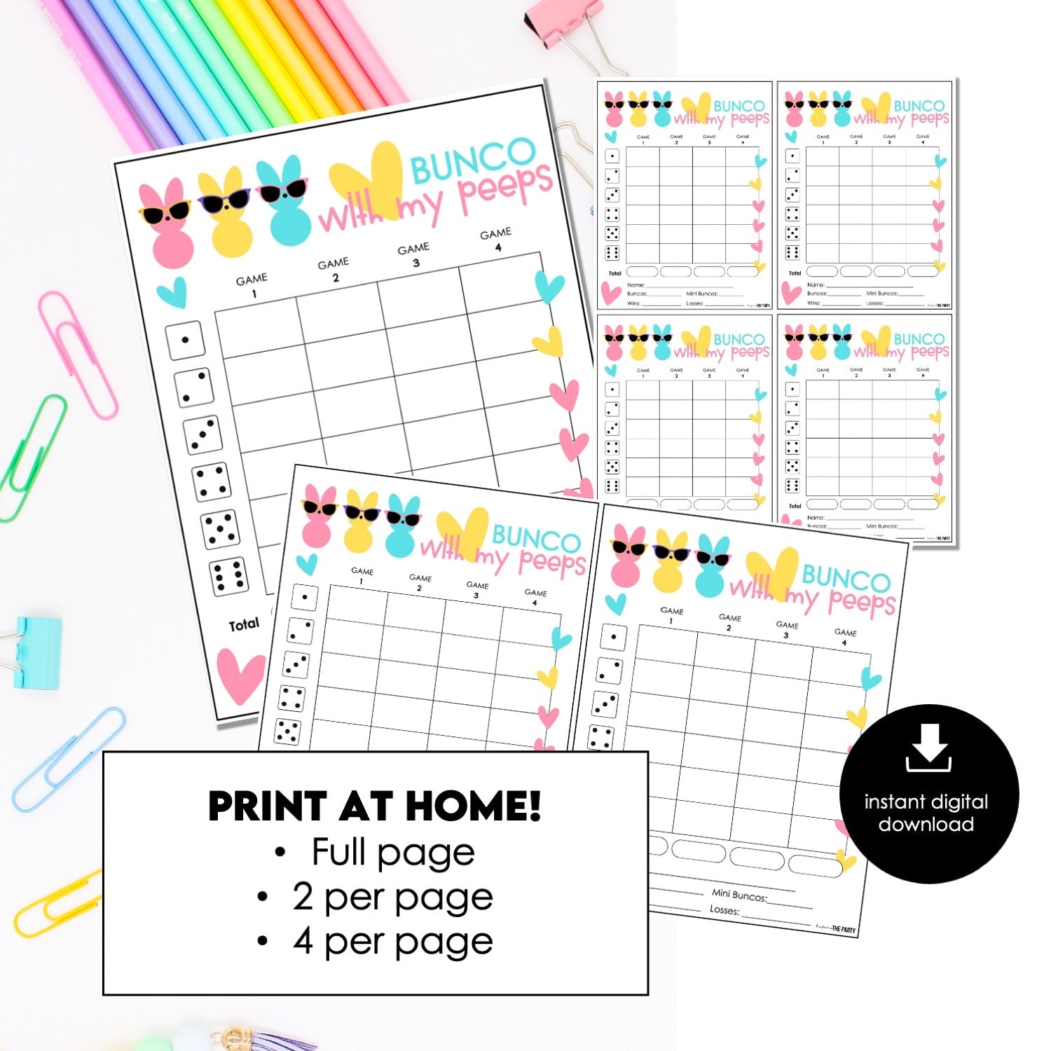 Peeps Theme Bunco Score Cards – Easter Printable Bunco Score Sheets (Cards Only)