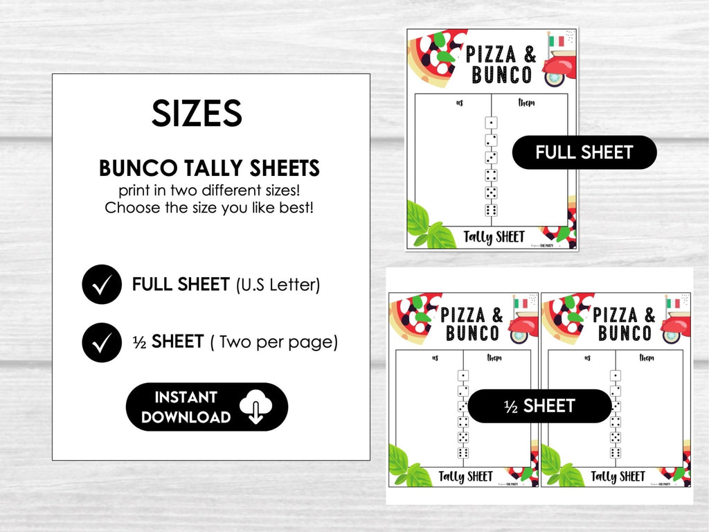 Pizza Party Bunco Score Sheets - Italian Theme Pizza Night Bunco - Before The Party