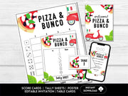 Pizza Party Bunco Score Sheets - Italian Theme Pizza Night Bunco