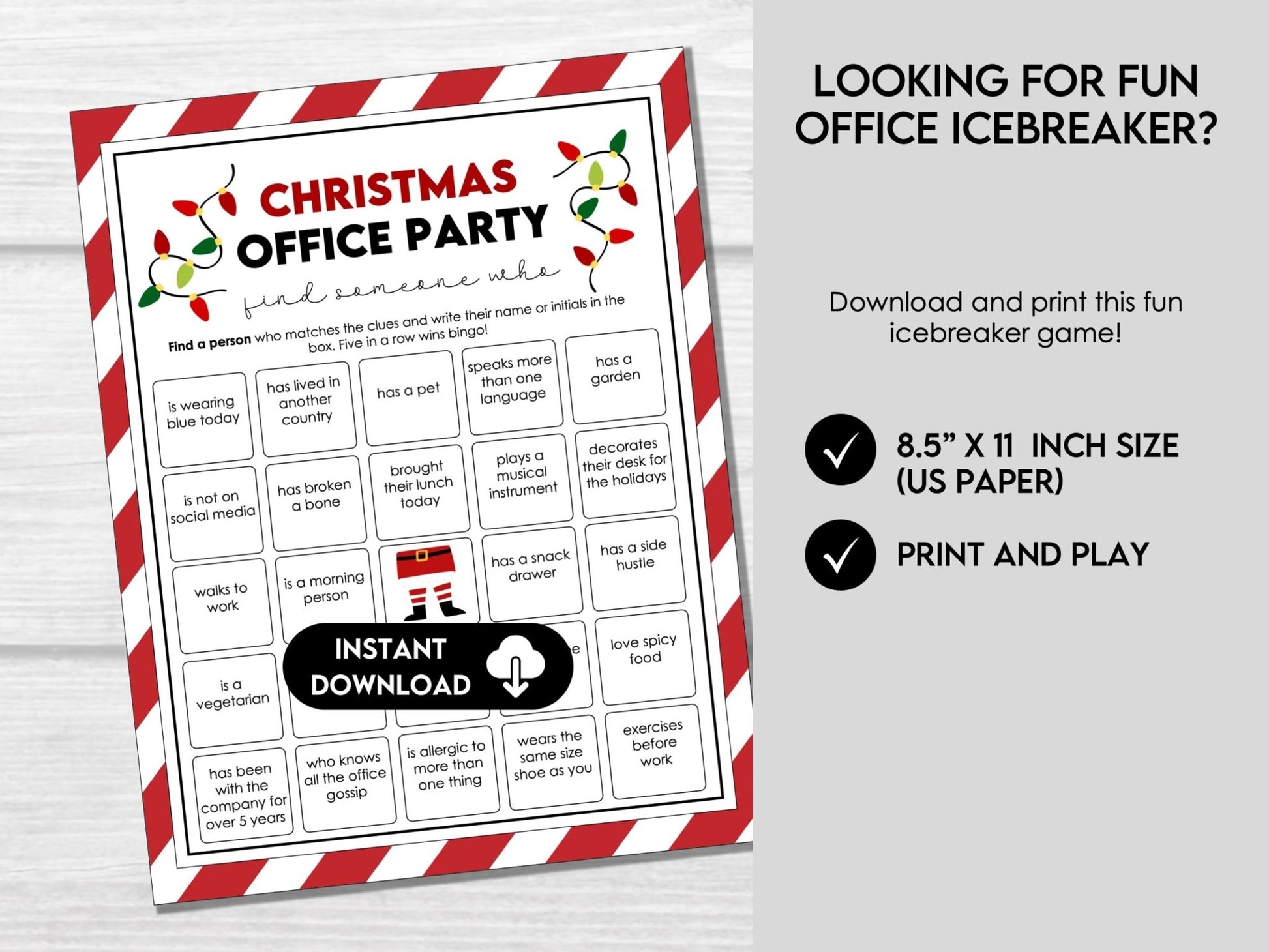 Printable Holiday Office Icebreaker – Bingo & Find Someone Who Game