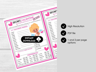 Printable Secret Valentine Questionnaire for Fun Gift Exchange, Valent ...
