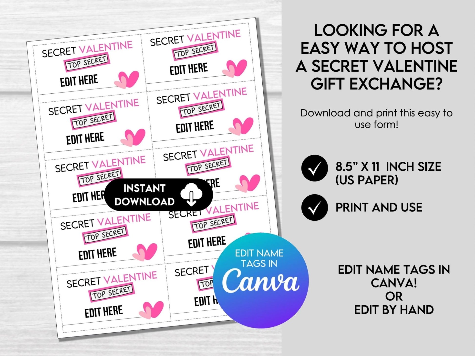 Printable Secret Valentine Questionnaire for Fun Gift Exchange, Valentine's Day Gift Swap Ideas, Galentine's Day Secret Gift Exchange Ideas - Before The Party