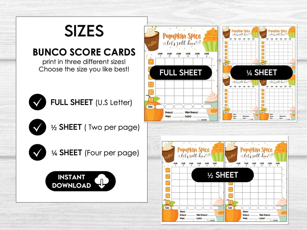 Pumpkin Spice Bunco Score Cards, Autumn Bunco Score Sheets, FALL Bunco Invitation - Before The Party