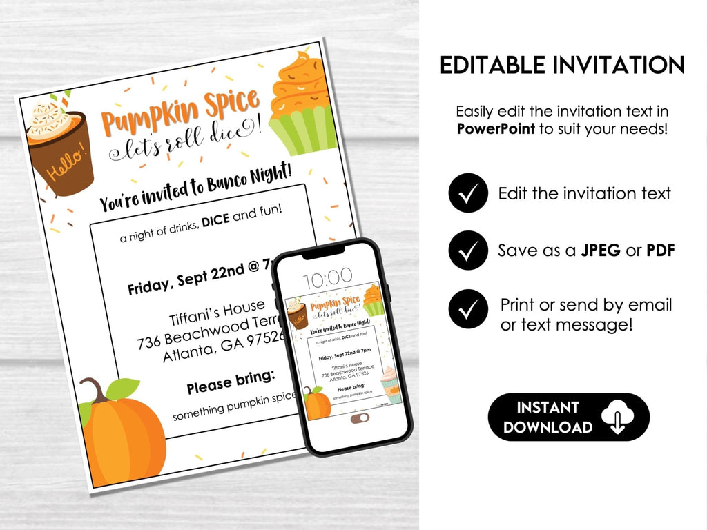 Pumpkin Spice Bunco Score Cards, Autumn Bunco Score Sheets, FALL Bunco Invitation - Before The Party