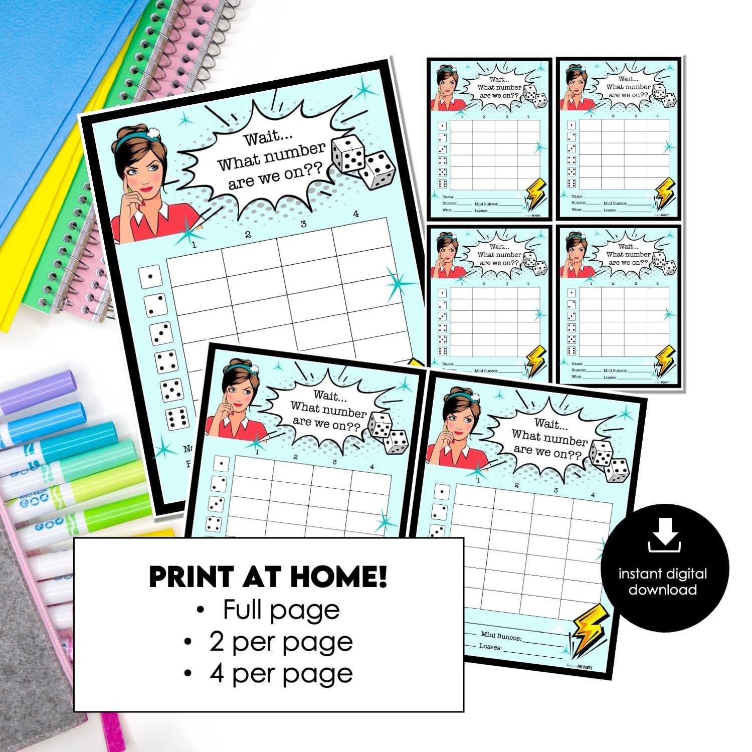 Retro Pop Art Bunco Score Cards – Printable Dice Game (Cards Only)