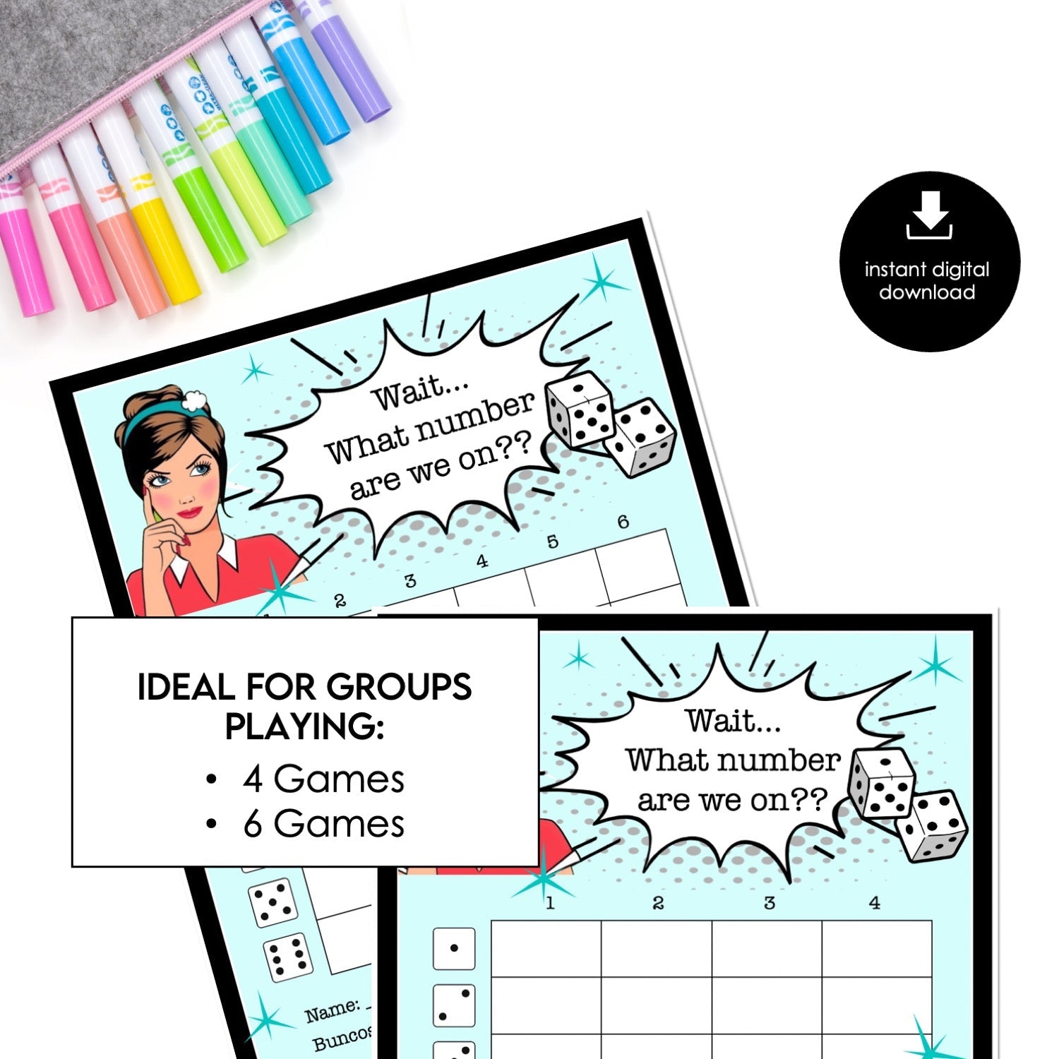 Retro Pop Art Bunco Score Cards – Printable Dice Game (Cards Only)