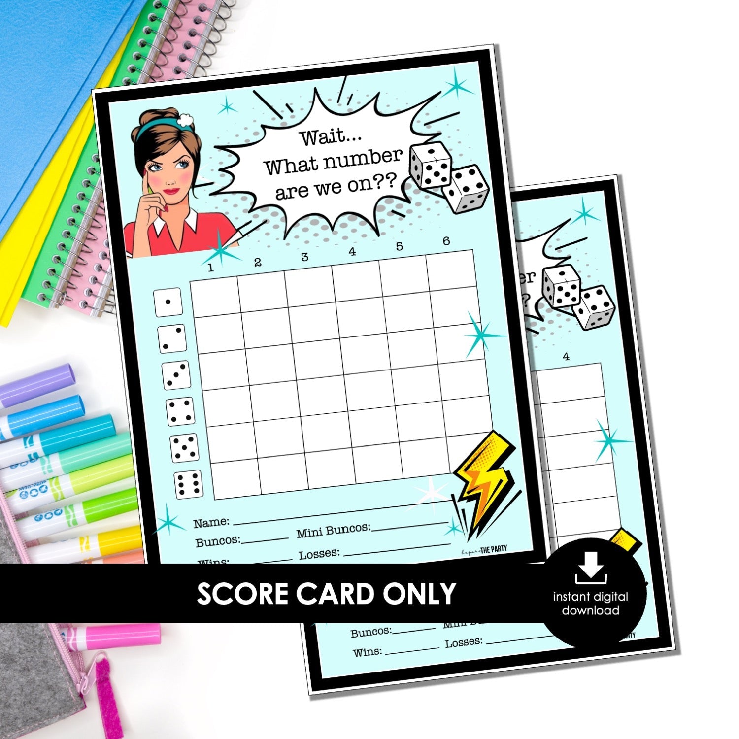 Retro Pop Art Bunco Score Cards – Printable Dice Game (Cards Only)